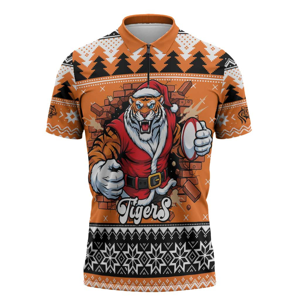 Santa Tiger Roar Personalized Zipper Polo Shirt Christmas Rugby League Spirit - Aussie Hoodie