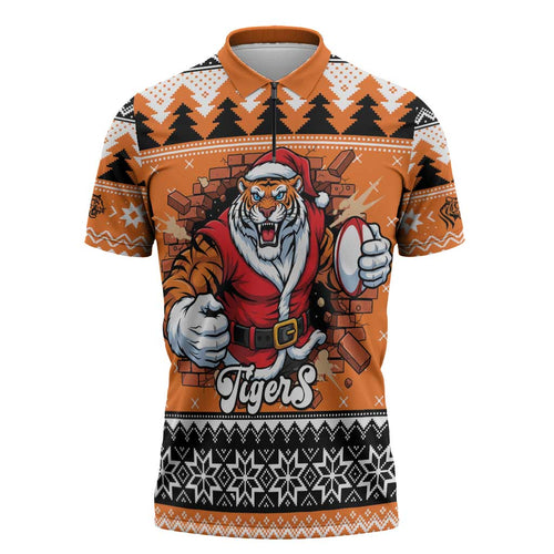 Santa Tiger Roar Personalized Zipper Polo Shirt Christmas Rugby League Spirit - Aussie Hoodie