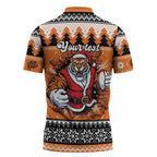 Santa Tiger Roar Personalized Zipper Polo Shirt Christmas Rugby League Spirit - Aussie Hoodie