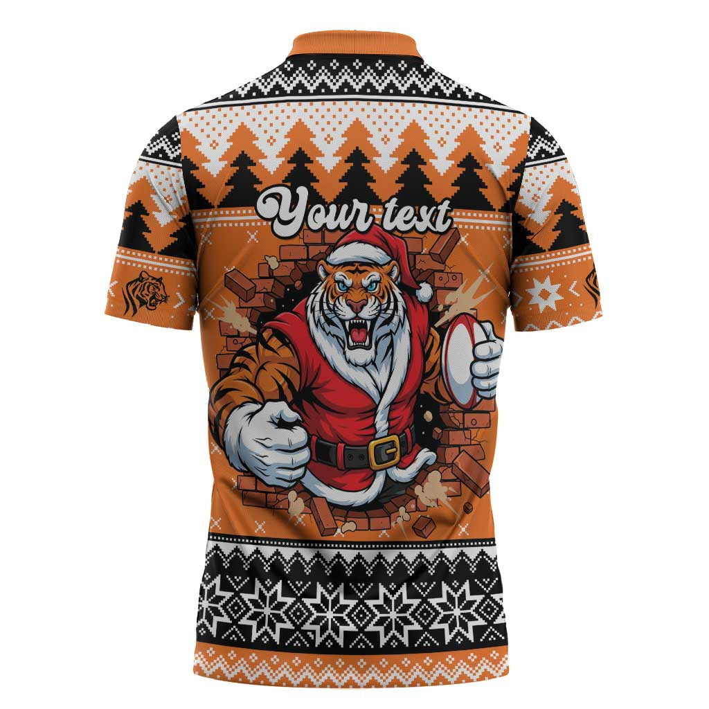 Santa Tiger Roar Personalized Zipper Polo Shirt Christmas Rugby League Spirit - Aussie Hoodie