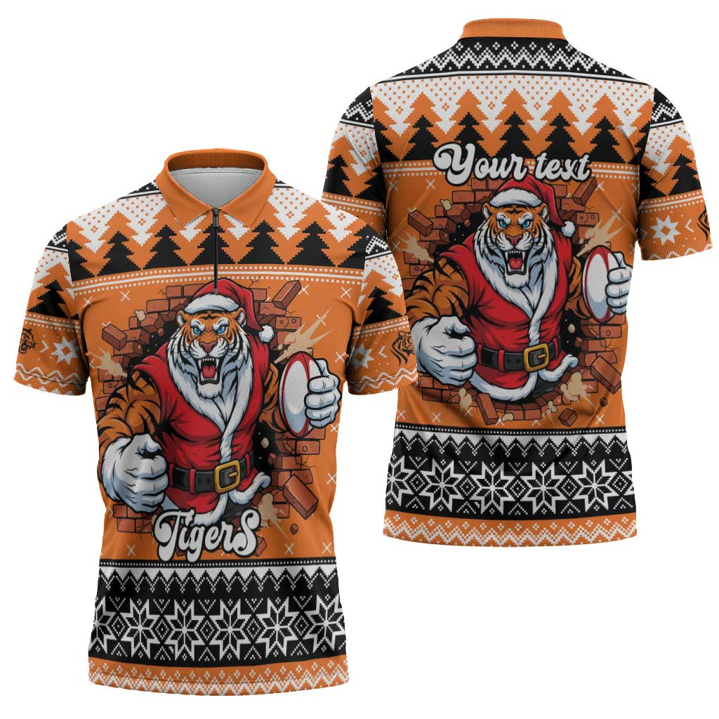 Santa Tiger Roar Personalized Zipper Polo Shirt Christmas Rugby League Spirit - Aussie Hoodie