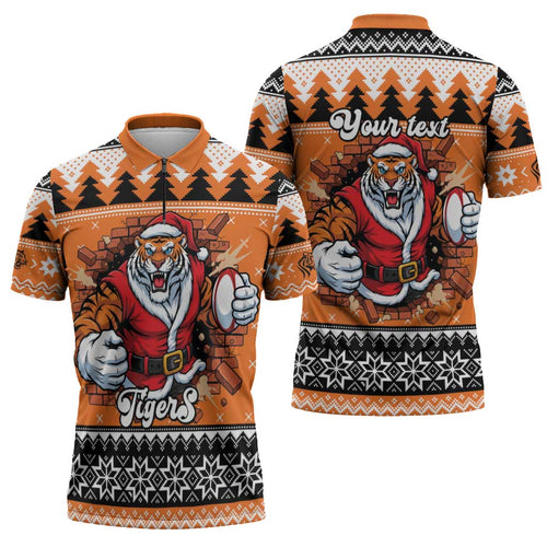 Santa Tiger Roar Personalized Zipper Polo Shirt Christmas Rugby League Spirit - Aussie Hoodie