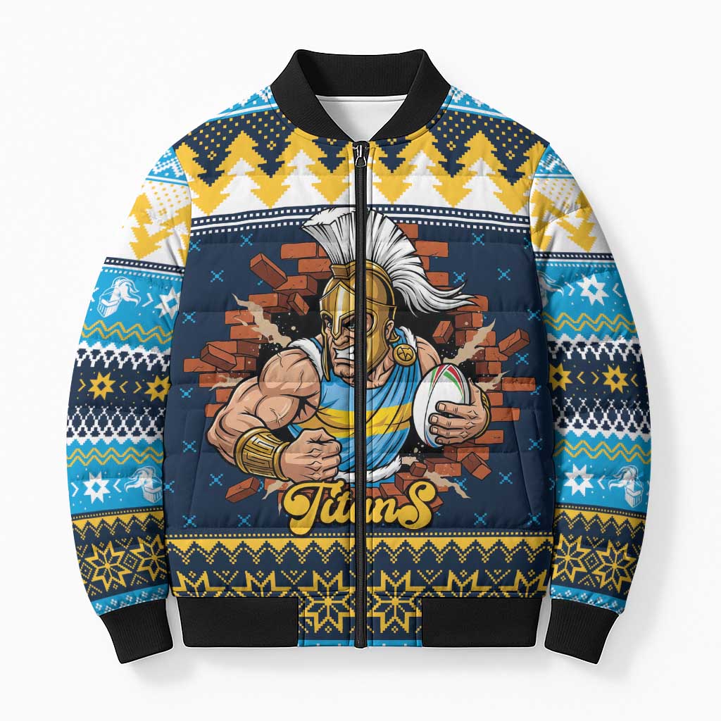 Santa’s Titan Warrior Personalized Bomber Puffer Jacket Christmas Rugby League Spirit - Aussie Hoodie