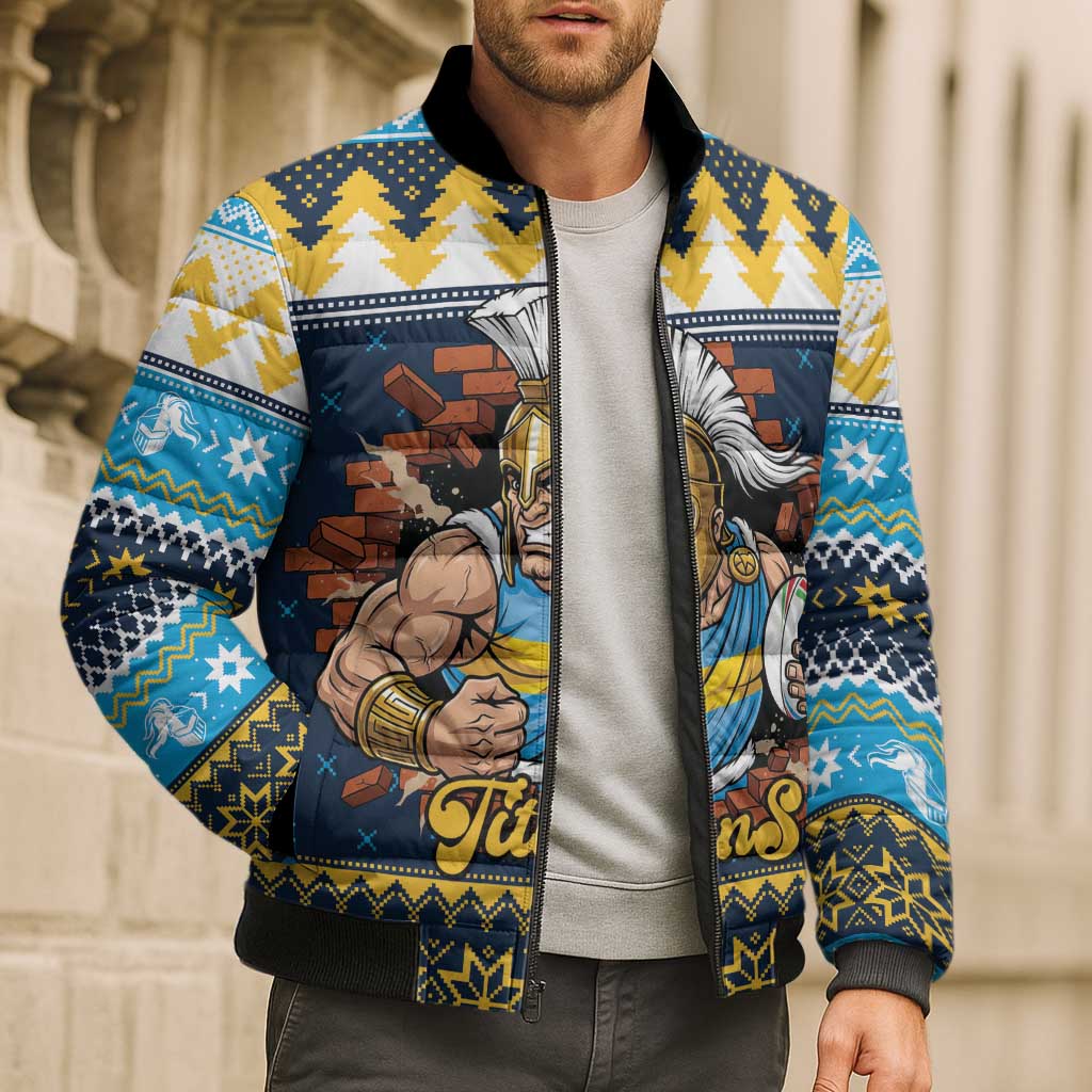 Santa’s Titan Warrior Personalized Bomber Puffer Jacket Christmas Rugby League Spirit - Aussie Hoodie