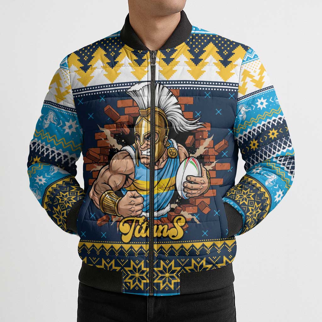 Santa’s Titan Warrior Personalized Bomber Puffer Jacket Christmas Rugby League Spirit - Aussie Hoodie