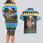 Santa’s Titan Warrior Personalized Couples Matching Long Sleeve Bodycon Dress and Hawaiian Shirt Christmas Rugby League Spirit - Aussie Hoodie