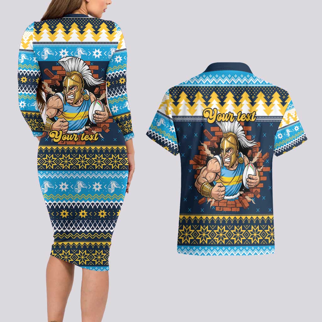 Santa’s Titan Warrior Personalized Couples Matching Long Sleeve Bodycon Dress and Hawaiian Shirt Christmas Rugby League Spirit - Aussie Hoodie