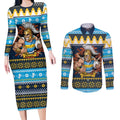 Santa’s Titan Warrior Personalized Couples Matching Long Sleeve Bodycon Dress and Long Sleeve Button Shirt Christmas Rugby League Spirit - Aussie Hoodie