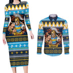 Santa’s Titan Warrior Personalized Couples Matching Long Sleeve Bodycon Dress and Long Sleeve Button Shirt Christmas Rugby League Spirit - Aussie Hoodie