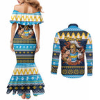 Santa’s Titan Warrior Personalized Couples Matching Mermaid Dress and Long Sleeve Button Shirt Christmas Rugby League Spirit - Aussie Hoodie