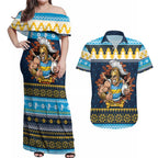 Santa’s Titan Warrior Personalized Couples Matching Off Shoulder Maxi Dress and Hawaiian Shirt Christmas Rugby League Spirit - Aussie Hoodie