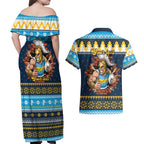 Santa’s Titan Warrior Personalized Couples Matching Off Shoulder Maxi Dress and Hawaiian Shirt Christmas Rugby League Spirit - Aussie Hoodie