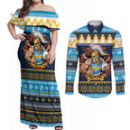 Santa’s Titan Warrior Personalized Couples Matching Off Shoulder Maxi Dress and Long Sleeve Button Shirt Christmas Rugby League Spirit - Aussie Hoodie