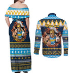Santa’s Titan Warrior Personalized Couples Matching Off Shoulder Maxi Dress and Long Sleeve Button Shirt Christmas Rugby League Spirit - Aussie Hoodie
