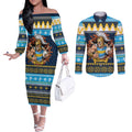 Santa’s Titan Warrior Personalized Couples Matching Off The Shoulder Long Sleeve Dress and Long Sleeve Button Shirt Christmas Rugby League Spirit - Aussie Hoodie