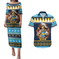 Santa’s Titan Warrior Personalized Couples Matching Puletasi and Hawaiian Shirt Christmas Rugby League Spirit - Aussie Hoodie