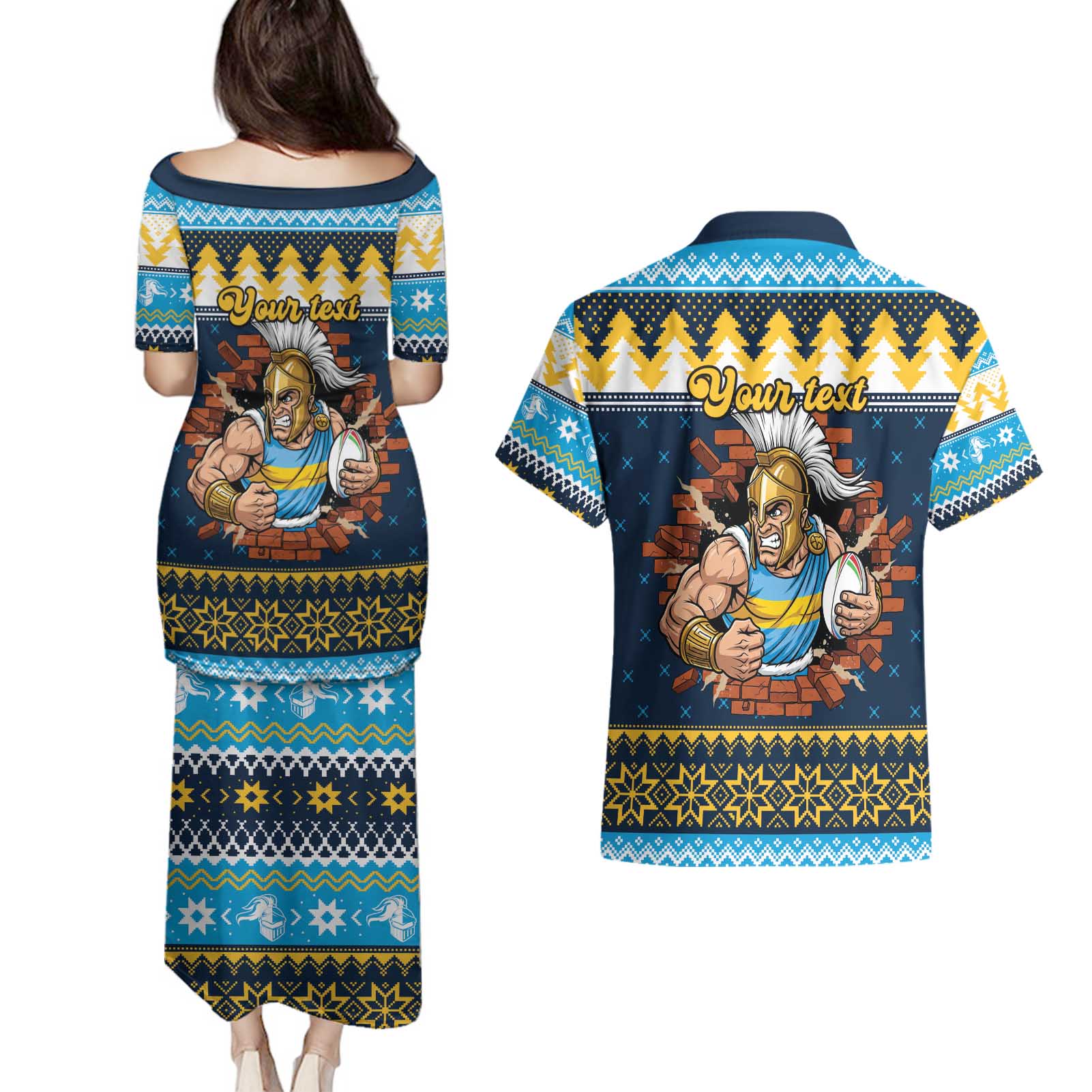 Santa’s Titan Warrior Personalized Couples Matching Puletasi and Hawaiian Shirt Christmas Rugby League Spirit - Aussie Hoodie