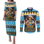 Santa’s Titan Warrior Personalized Couples Matching Puletasi and Long Sleeve Button Shirt Christmas Rugby League Spirit - Aussie Hoodie