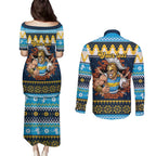 Santa’s Titan Warrior Personalized Couples Matching Puletasi and Long Sleeve Button Shirt Christmas Rugby League Spirit - Aussie Hoodie