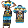 Santa’s Titan Warrior Personalized Couples Matching Short Sleeve Bodycon Dress and Hawaiian Shirt Christmas Rugby League Spirit - Aussie Hoodie