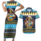 Santa’s Titan Warrior Personalized Couples Matching Short Sleeve Bodycon Dress and Hawaiian Shirt Christmas Rugby League Spirit - Aussie Hoodie