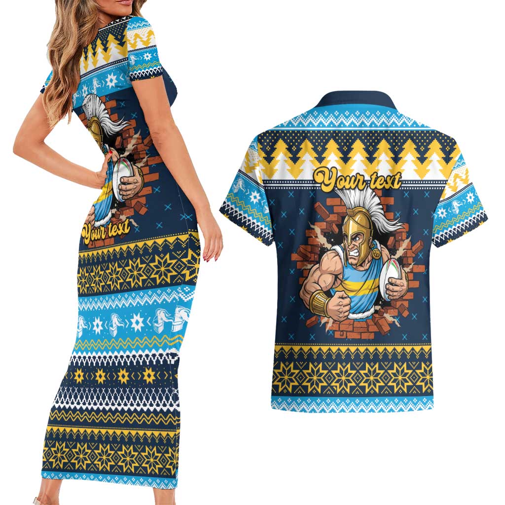 Santa’s Titan Warrior Personalized Couples Matching Short Sleeve Bodycon Dress and Hawaiian Shirt Christmas Rugby League Spirit - Aussie Hoodie