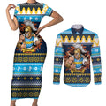 Santa’s Titan Warrior Personalized Couples Matching Short Sleeve Bodycon Dress and Long Sleeve Button Shirt Christmas Rugby League Spirit - Aussie Hoodie