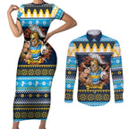 Santa’s Titan Warrior Personalized Couples Matching Short Sleeve Bodycon Dress and Long Sleeve Button Shirt Christmas Rugby League Spirit - Aussie Hoodie