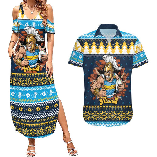 Santa’s Titan Warrior Personalized Couples Matching Summer Maxi Dress and Hawaiian Shirt Christmas Rugby League Spirit - Aussie Hoodie