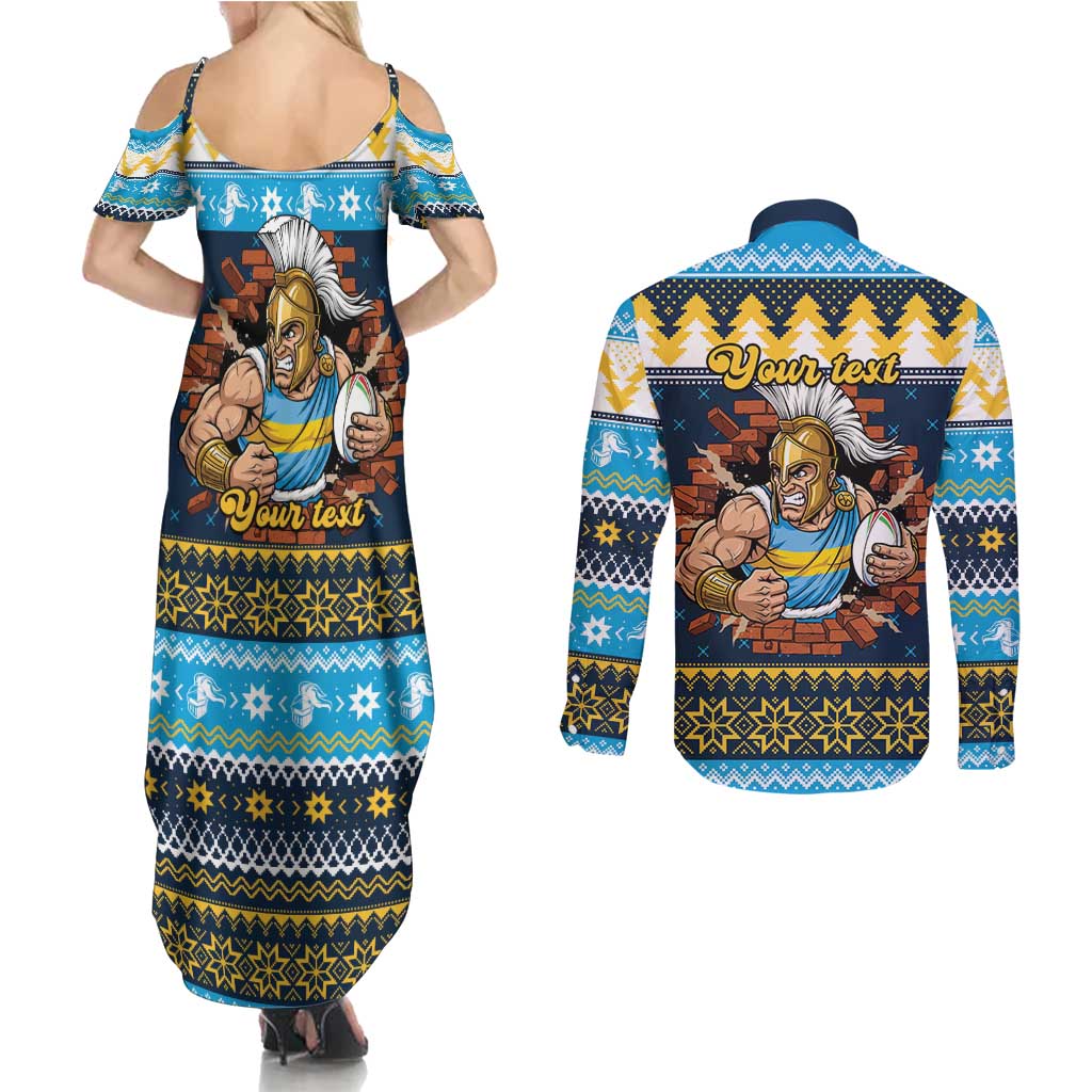 Santa’s Titan Warrior Personalized Couples Matching Summer Maxi Dress and Long Sleeve Button Shirt Christmas Rugby League Spirit - Aussie Hoodie