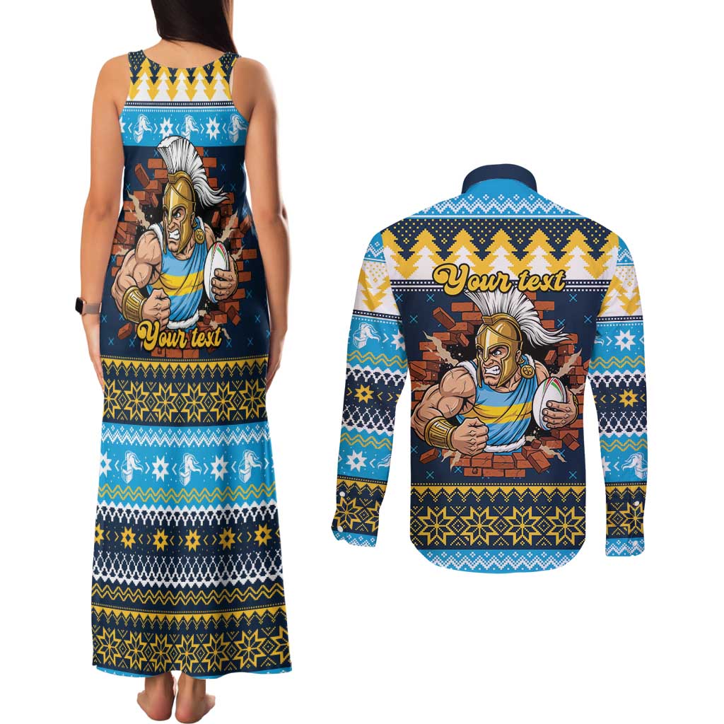 Santa’s Titan Warrior Personalized Couples Matching Tank Maxi Dress and Long Sleeve Button Shirt Christmas Rugby League Spirit - Aussie Hoodie