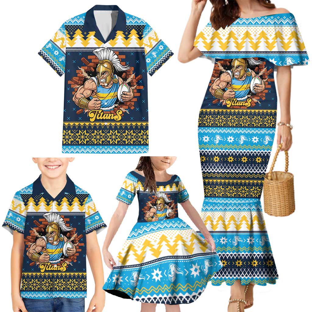 Santa’s Titan Warrior Personalized Family Matching Mermaid Dress and Hawaiian Shirt Christmas Rugby League Spirit - Aussie Hoodie