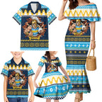 Santa’s Titan Warrior Personalized Family Matching Mermaid Dress and Hawaiian Shirt Christmas Rugby League Spirit - Aussie Hoodie