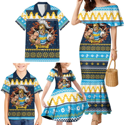 Santa’s Titan Warrior Personalized Family Matching Mermaid Dress and Hawaiian Shirt Christmas Rugby League Spirit - Aussie Hoodie
