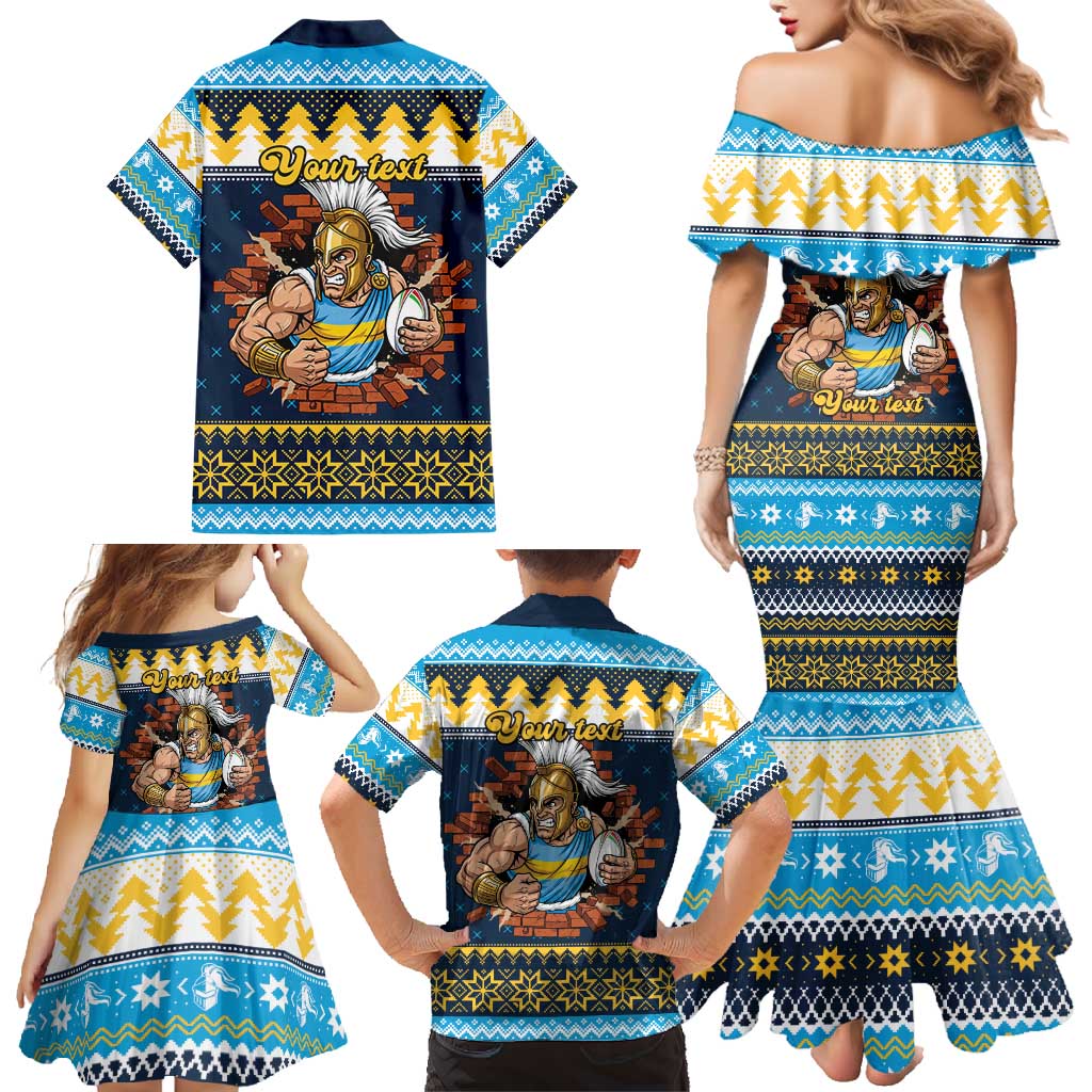 Santa’s Titan Warrior Personalized Family Matching Mermaid Dress and Hawaiian Shirt Christmas Rugby League Spirit - Aussie Hoodie
