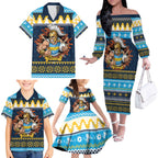 Santa’s Titan Warrior Personalized Family Matching Off The Shoulder Long Sleeve Dress and Hawaiian Shirt Christmas Rugby League Spirit - Aussie Hoodie