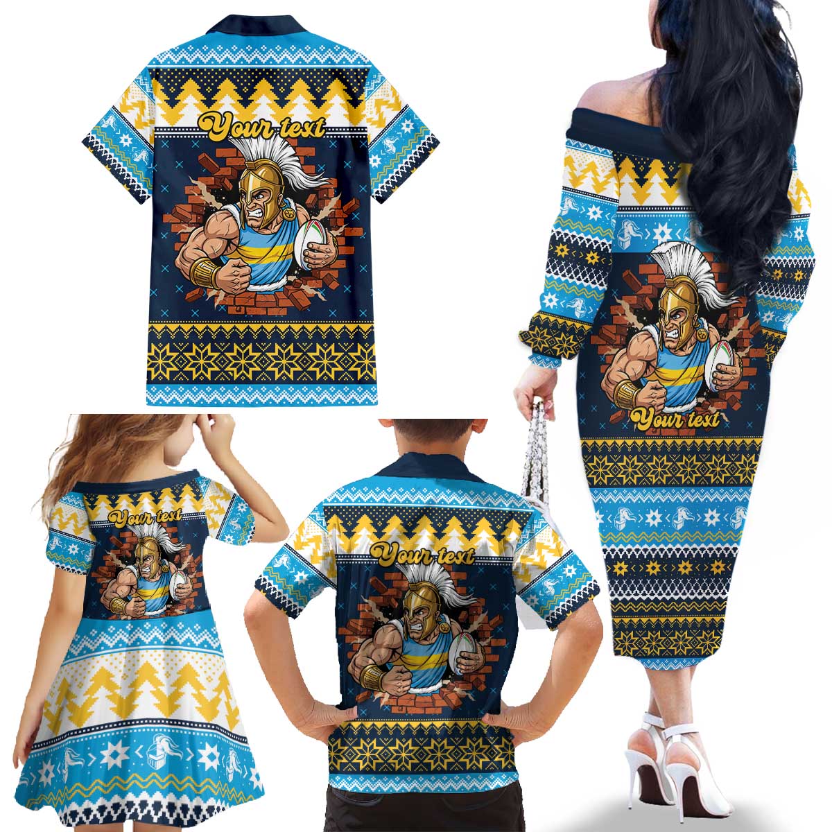 Santa’s Titan Warrior Personalized Family Matching Off The Shoulder Long Sleeve Dress and Hawaiian Shirt Christmas Rugby League Spirit - Aussie Hoodie