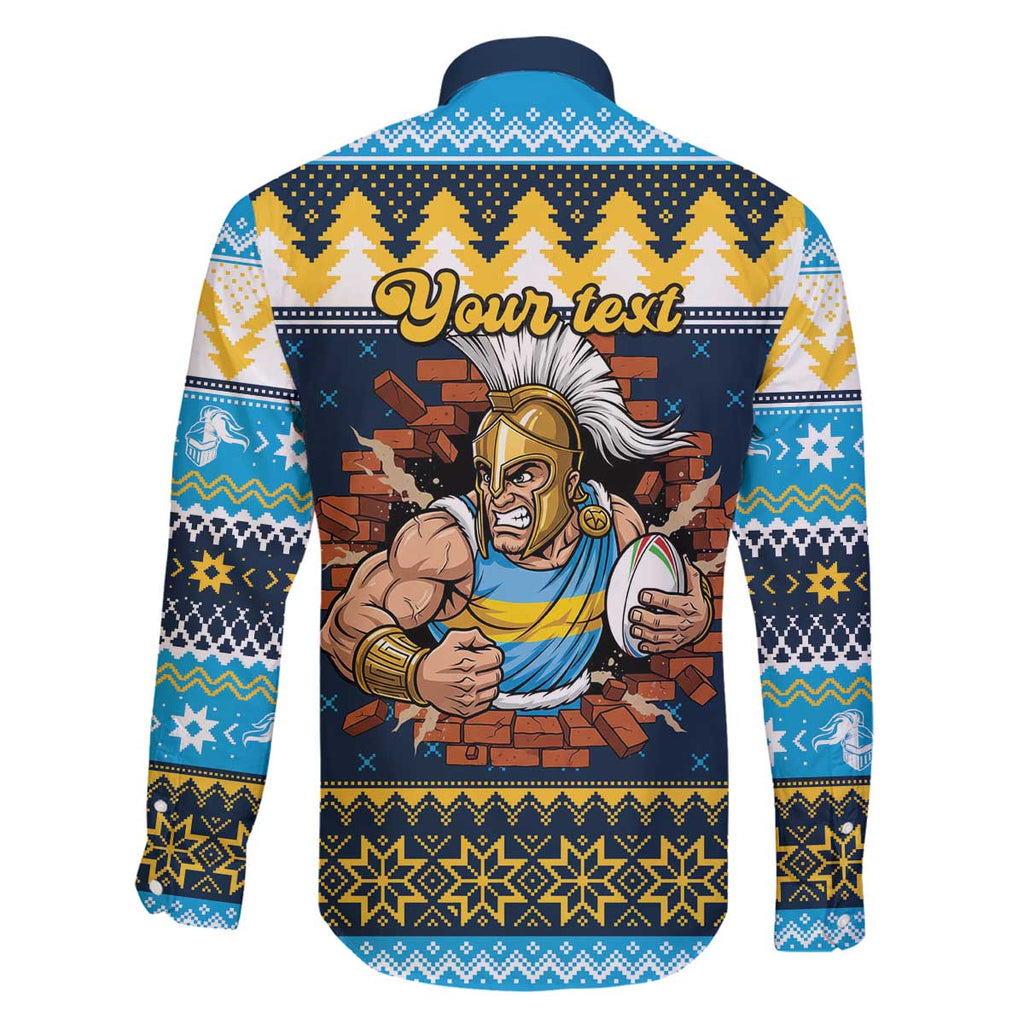 Santa’s Titan Warrior Personalized Family Matching Off The Shoulder Long Sleeve Dress and Hawaiian Shirt Christmas Rugby League Spirit - Aussie Hoodie