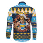 Santa’s Titan Warrior Personalized Family Matching Off The Shoulder Long Sleeve Dress and Hawaiian Shirt Christmas Rugby League Spirit - Aussie Hoodie