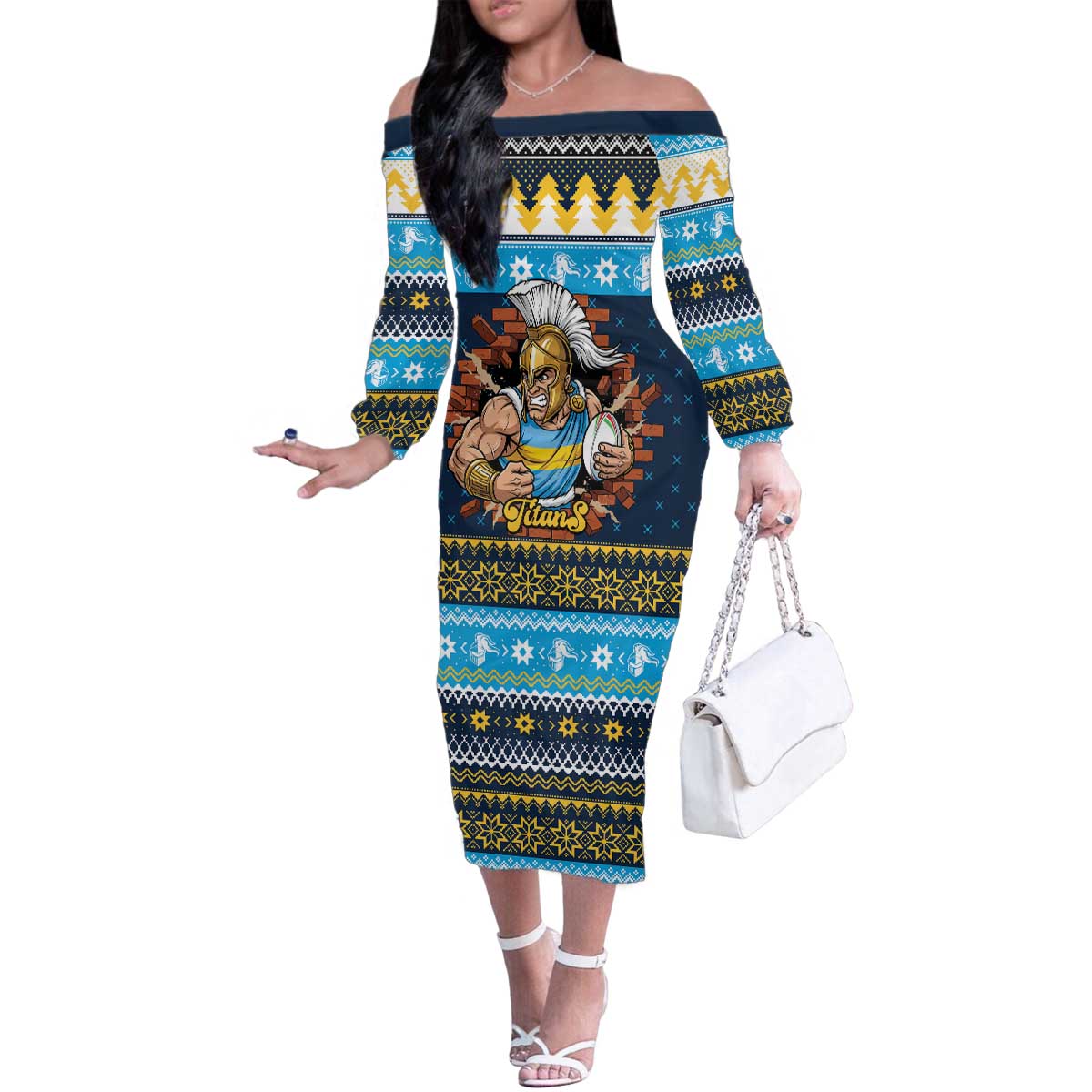 Santa’s Titan Warrior Personalized Family Matching Off The Shoulder Long Sleeve Dress and Hawaiian Shirt Christmas Rugby League Spirit - Aussie Hoodie