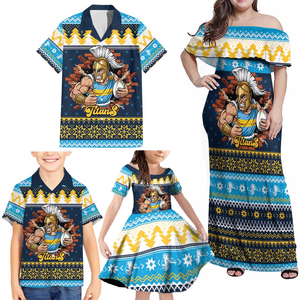 Santa’s Titan Warrior Personalized Family Matching Off Shoulder Maxi Dress and Hawaiian Shirt Christmas Rugby League Spirit - Aussie Hoodie