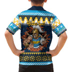 Santa’s Titan Warrior Personalized Family Matching Off Shoulder Maxi Dress and Hawaiian Shirt Christmas Rugby League Spirit - Aussie Hoodie
