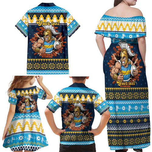 Santa’s Titan Warrior Personalized Family Matching Off Shoulder Maxi Dress and Hawaiian Shirt Christmas Rugby League Spirit - Aussie Hoodie