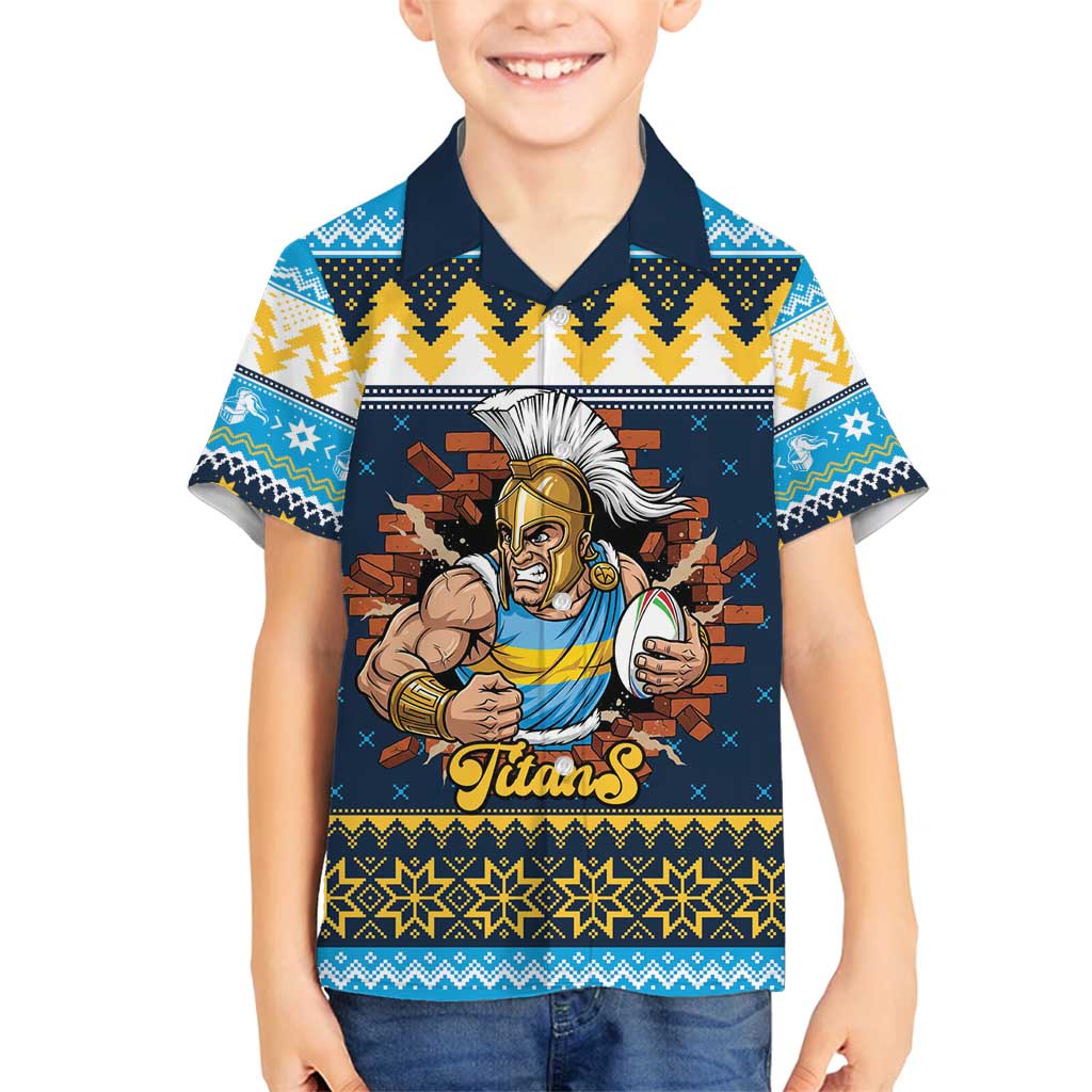Santa’s Titan Warrior Personalized Family Matching Off Shoulder Maxi Dress and Hawaiian Shirt Christmas Rugby League Spirit - Aussie Hoodie
