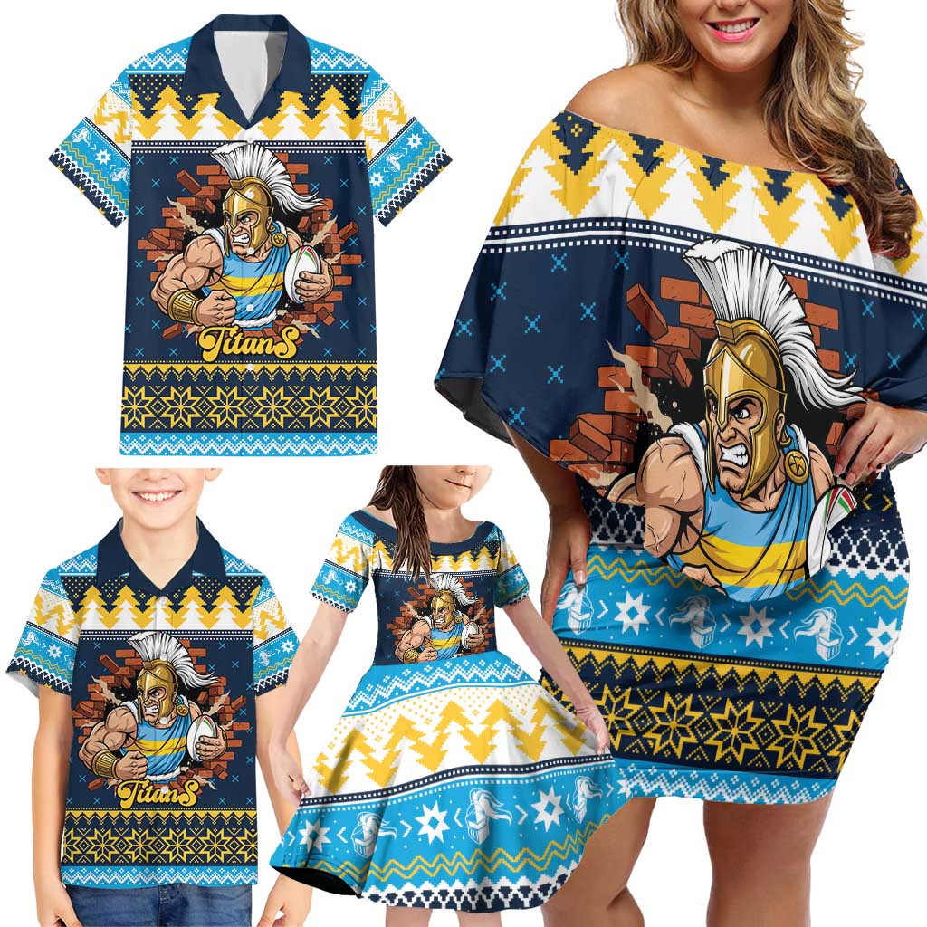 Santa’s Titan Warrior Personalized Family Matching Off Shoulder Short Dress and Hawaiian Shirt Christmas Rugby League Spirit - Aussie Hoodie