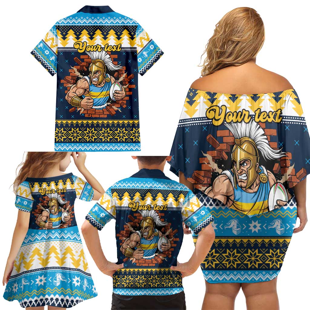 Santa’s Titan Warrior Personalized Family Matching Off Shoulder Short Dress and Hawaiian Shirt Christmas Rugby League Spirit - Aussie Hoodie