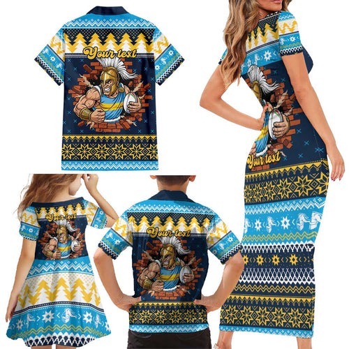 Santa’s Titan Warrior Personalized Family Matching Short Sleeve Bodycon Dress and Hawaiian Shirt Christmas Rugby League Spirit - Aussie Hoodie