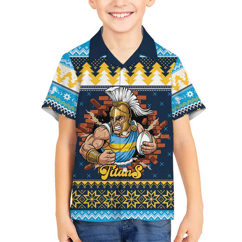 Santa’s Titan Warrior Personalized Family Matching Short Sleeve Bodycon Dress and Hawaiian Shirt Christmas Rugby League Spirit - Aussie Hoodie