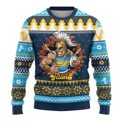 Santa’s Titan Warrior Personalized Ugly Christmas Sweater Christmas Rugby League Spirit - Aussie Hoodie