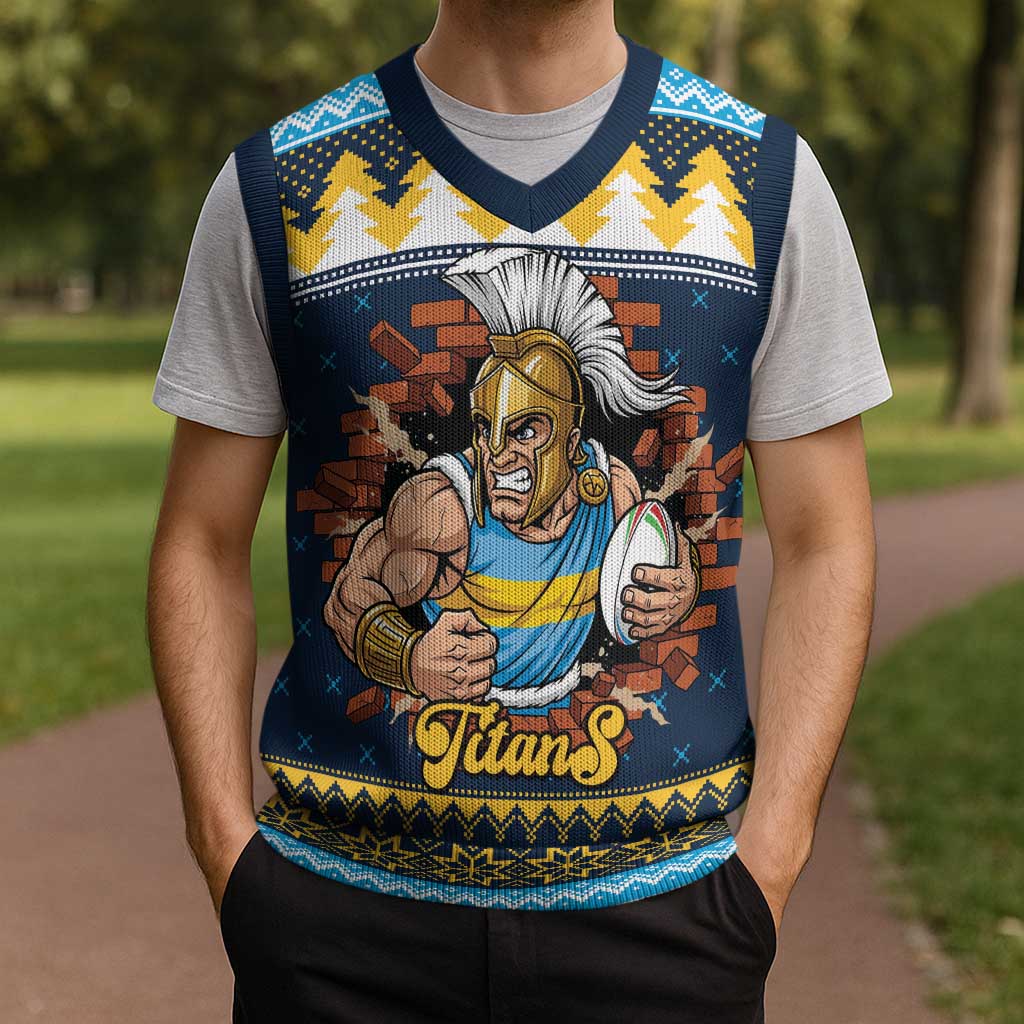 Santa’s Titan Warrior Personalized Christmas Knitted V-Neck Vest Christmas Rugby League Spirit - Aussie Hoodie